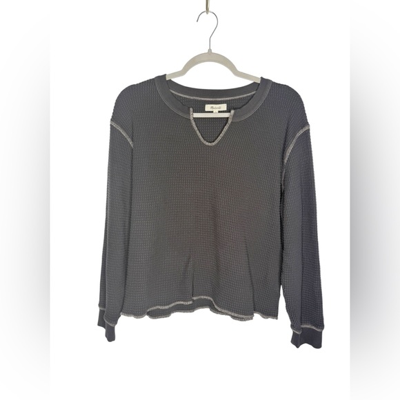 MADEWELL Waffle Split-Neck Crop Tee in Coal Size Large - Picture 2 of 8